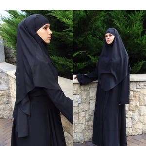 Black traditional hijab, tie khimar, 1 piece ready  to wear jilbab, black muslim stylish clothing, islam gift, burqa