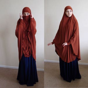 Transformator Terrakotta Khimar, Kupfer Niqab stilvoll, Jersey Jilbab, traditionelle Hijab, bereit, Hijab, lange Hijab, Burka, muslimische Geschenk zu tragen