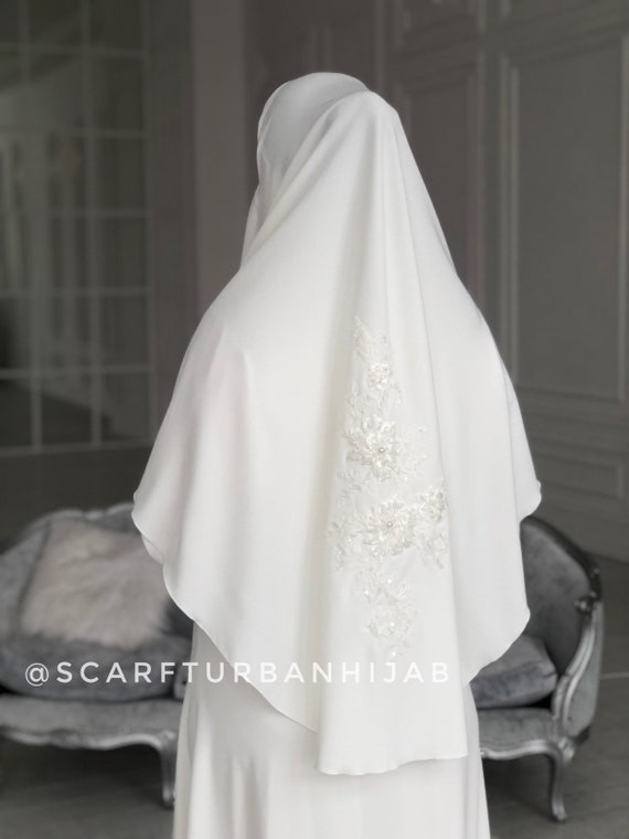 Muslim wedding dress with khimar, bridal hijab, hikkah costume, islamic wedding clothing
