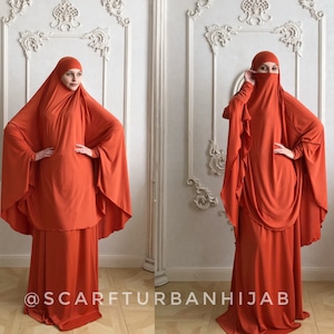 Orange Khimar niqab transformer, traditional ready to wear long hijab, islamic gift, muslim dress abaya, elegant burqa