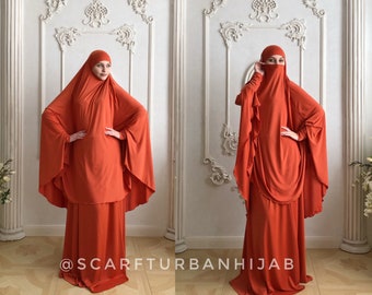 Orange Khimar niqab transformer, traditional ready to wear long hijab, islamic gift, muslim dress abaya, elegant burqa