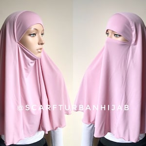 Transformer blush pink hijab niqab, ready to wear traditional hijab, 1 piece hijab, prayer scarf, burqa