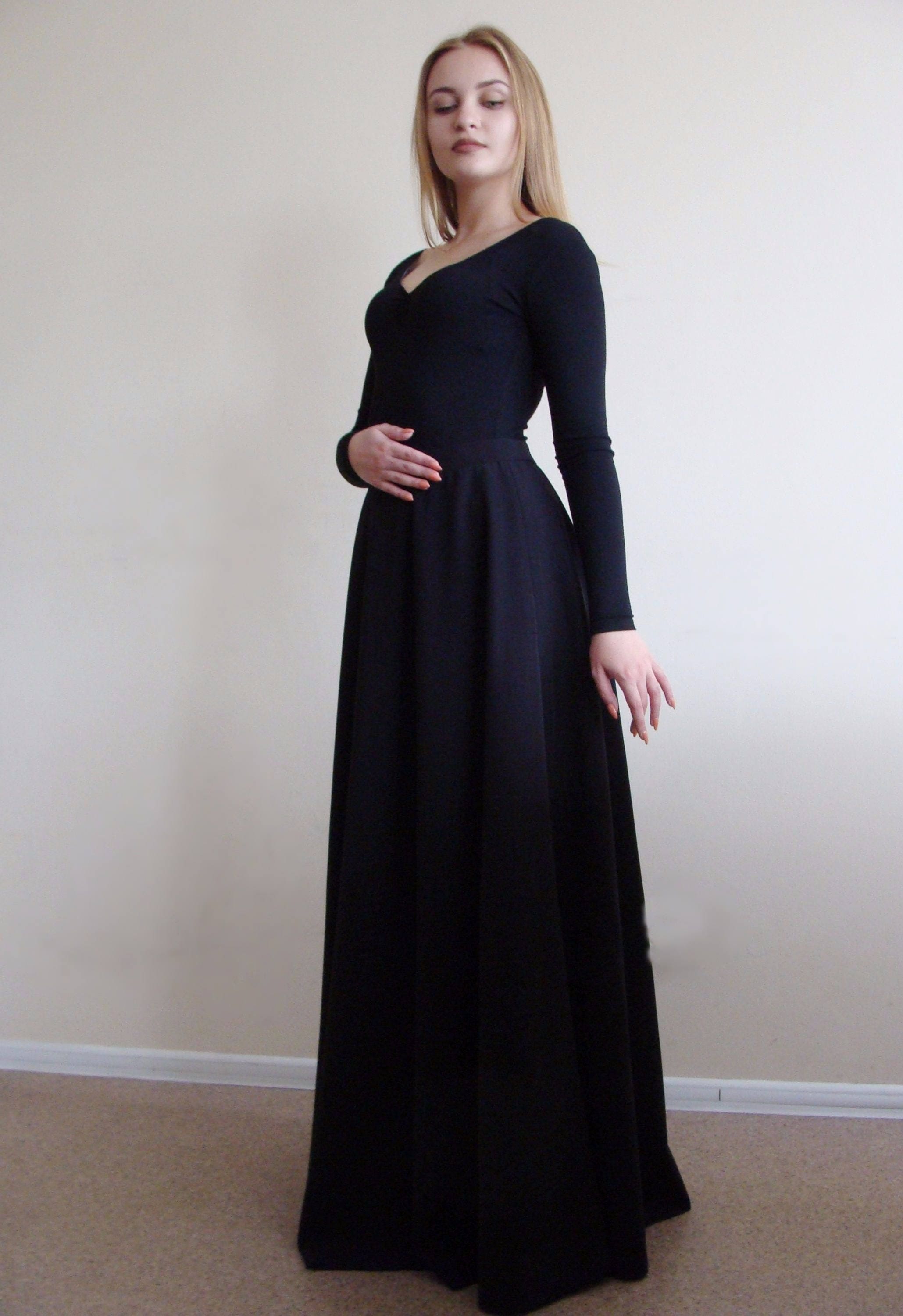 スカート Basic sweatshirt long skirt black Summer Long Skirt/handmade Black Skirt/black Chiffon Skirt