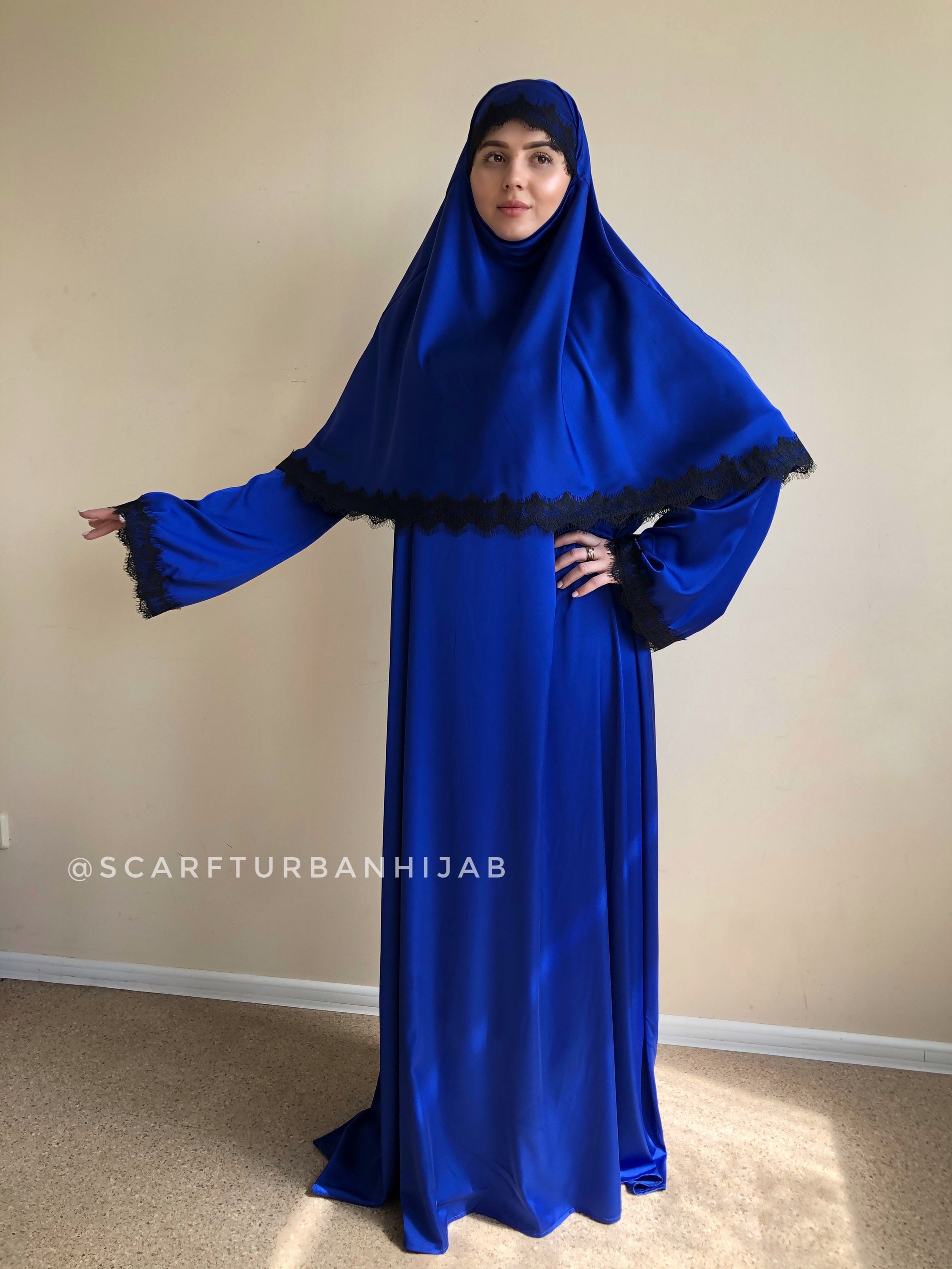 Royal blue silk elegant dress lace abaya stylish hijab | Etsy
