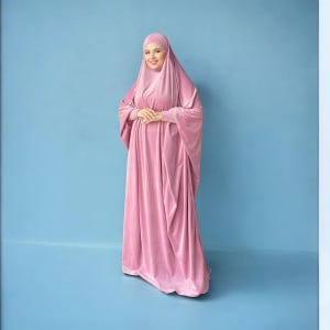 Pink plush velour Khimar, muslim winter dress,  jilbab  traditional ready to wear hijab, prayer Dress, islamic Burqa