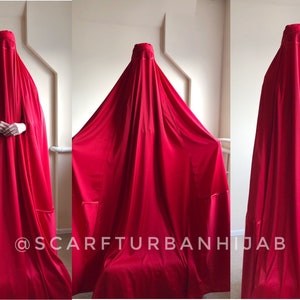 Red Afghan burqa, silk khimar cape, niqab, full long hijab