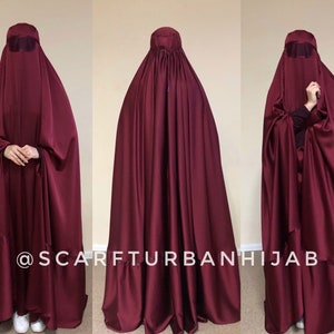 Burgundy Afghan burqa, silk khimar cape, niqab, full long hijab