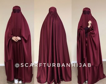 Burgundy Afghan burqa, silk khimar cape, niqab, full long hijab