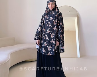 Black Floral Print khimar  transformer to niqab, jilbab