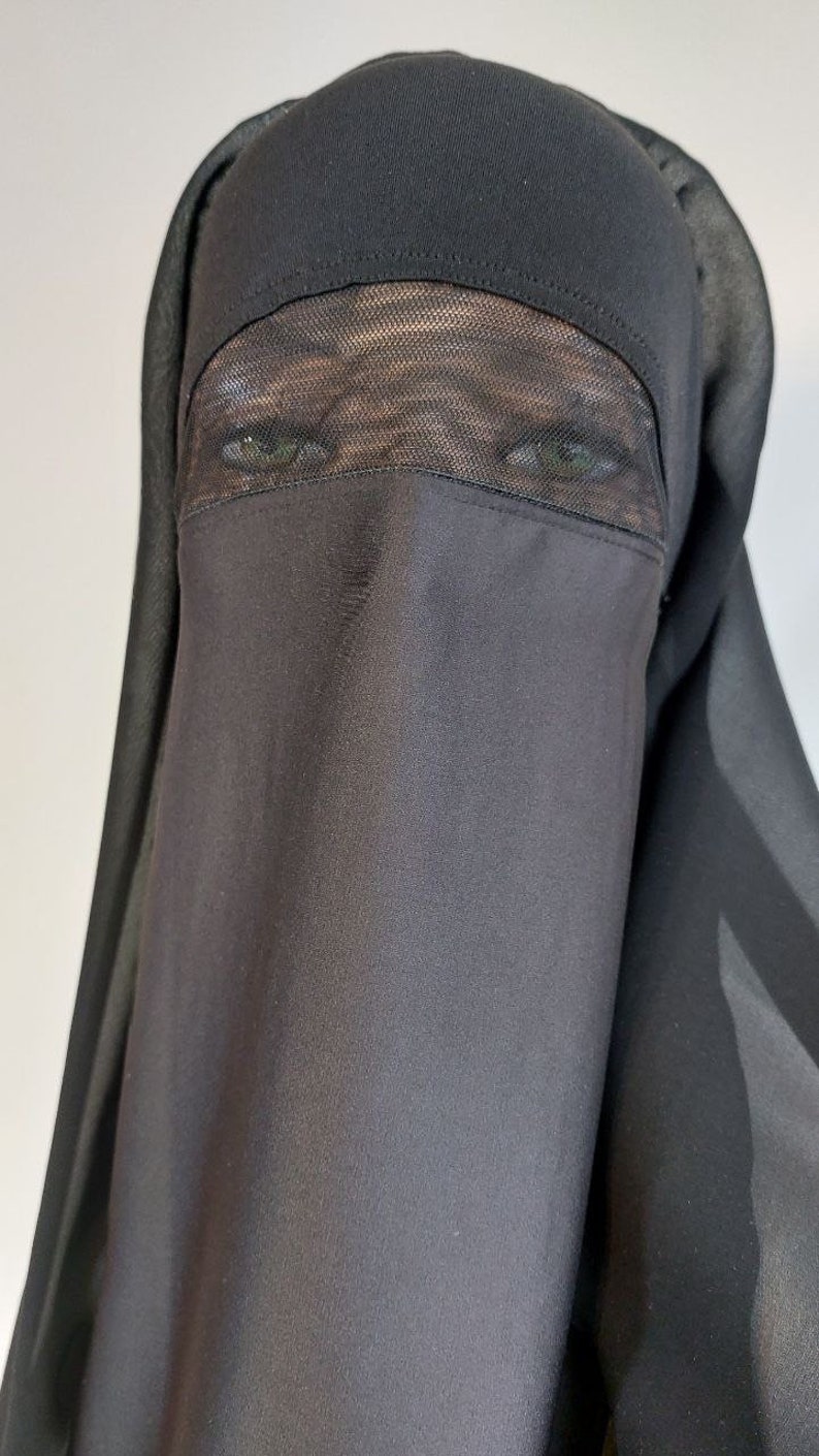Black niqab burqa with veil, noir traditional burqa, hajji burka hijab, arabic headdress, face covering,chador image 2