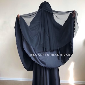 Elegant Silk Satin Muslim Suit, 4-Layer Veil Khimar