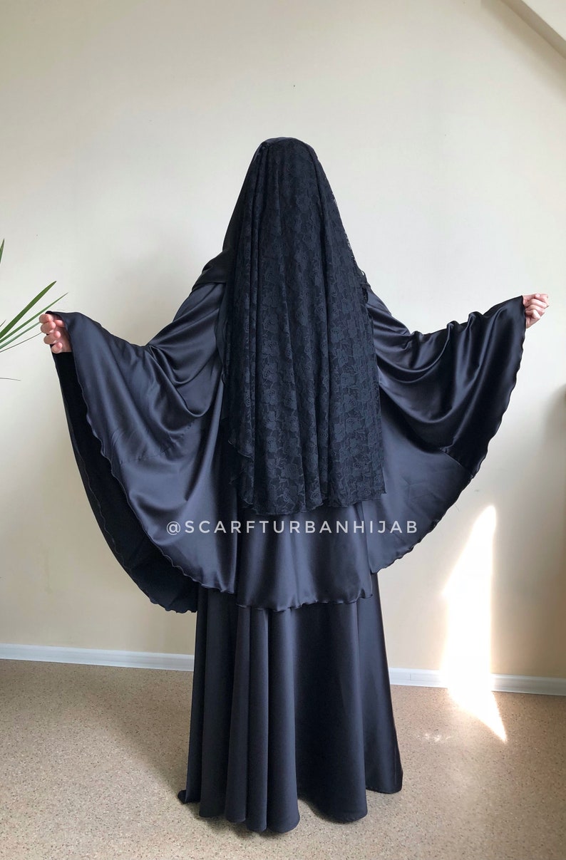  l gant costume musulman BlACK avec voile 4 couches  long 