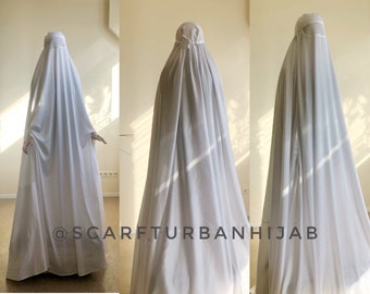 White Afghan burqa, silk khimar cape, niqab, full long hijab, nikkah wedding dress, jilbab burka, hajji