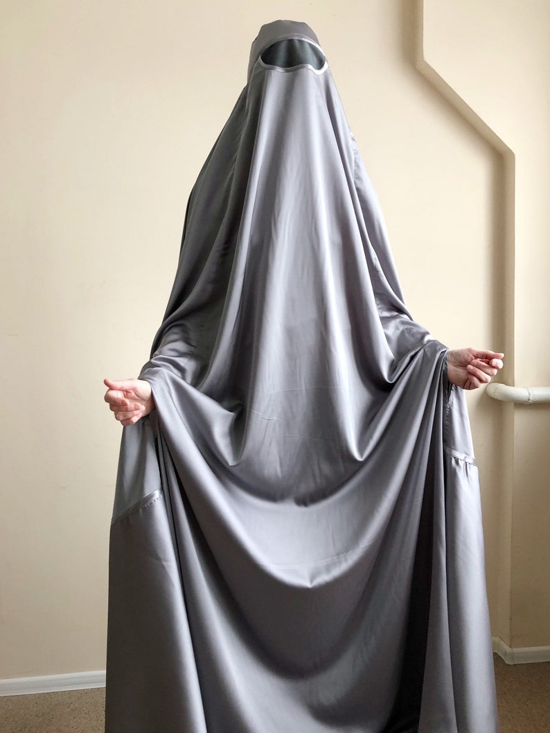 Silver gray Afghan burqa silk khimar  cape  niqab full long  