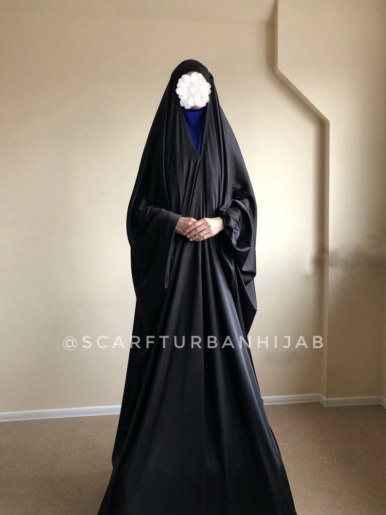 Long silk jilbab loose khimar burqa black chadar Etsy