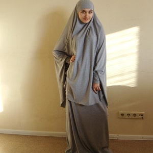 Franch khimar gray suit, Muslim sport suit, Maxi skirt, Islamic dress, Long hijab, Stylish Sport Burqa, Gray Niqab, Islam cover image 5