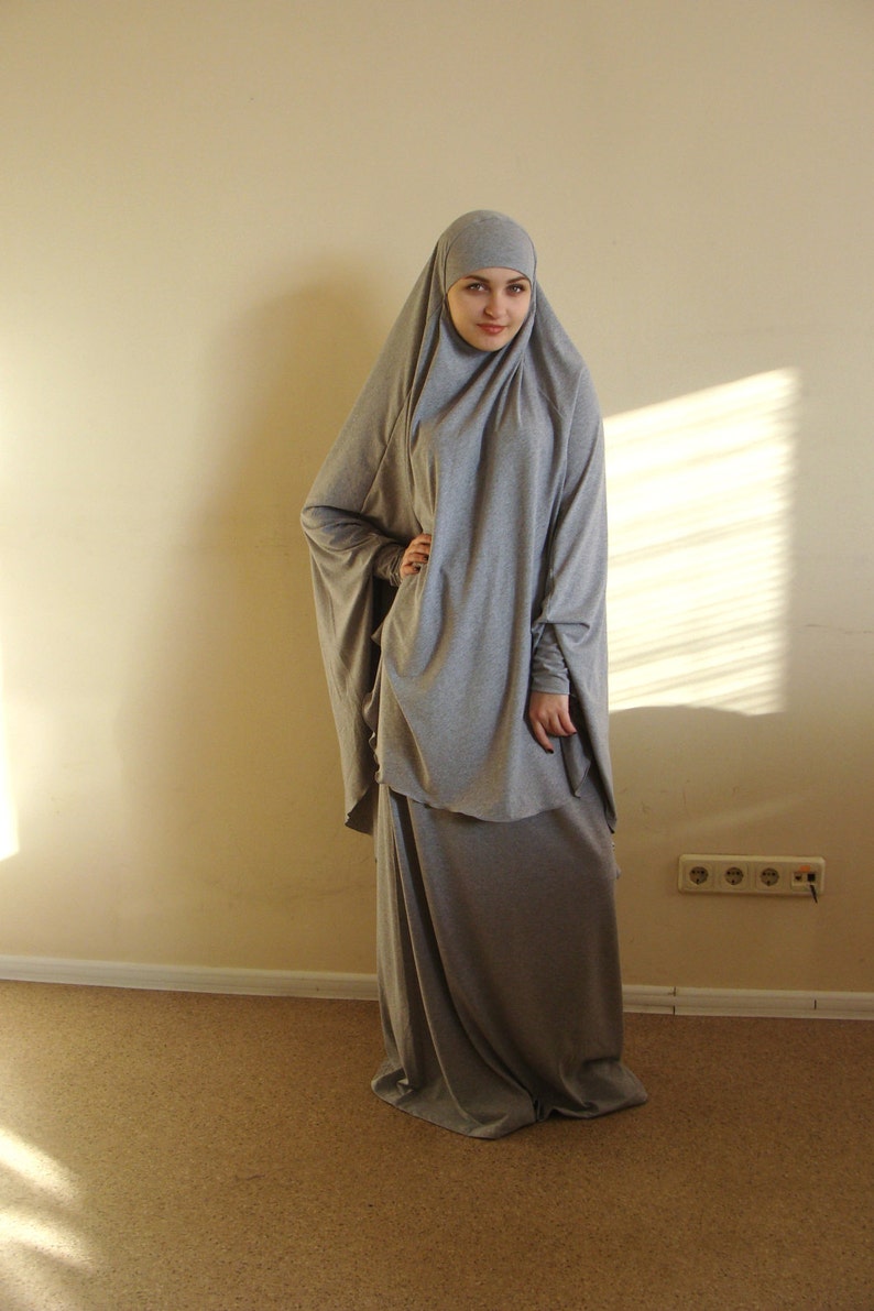 Franch khimar gray suit, Muslim sport suit, Maxi skirt, Islamic dress, Long hijab, Stylish Sport Burqa, Gray Niqab, Islam cover image 5