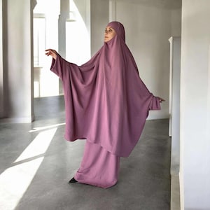 Dusty Rose Kimono Crepe Jilbab Suit, Summer Khimar, Niqab, Muslim Dress