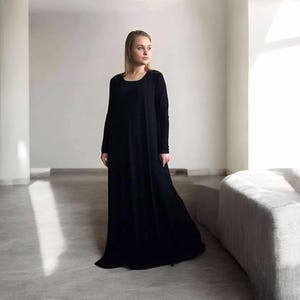 Black Maxi Dress, casual Abaya, Oversize long sleeve dress, Muslim clothing, Islamic outfit, Basic dress, Elegant dress, Plus size dress