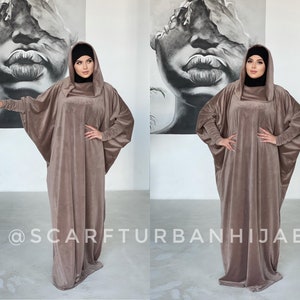 Mocco color plush velour fee size maxi dress with hood, mantle dress, plus size evening clothing, elegant noir dress, Muslim abaya