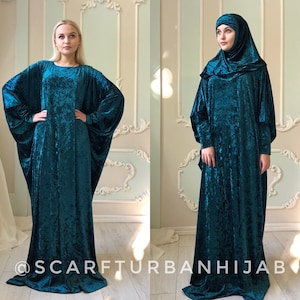 Length 142 cm Bohemian emerald velvet Maxi Dress Plus Size, muslim Prayer dress, Dubai abaya Caftan, Boho dress,  Modern hijab Burqa