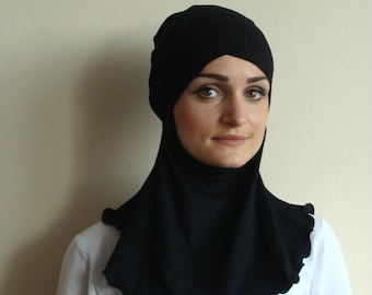 Handmade Black Viscose Jersey Underhijab, Underscarf Hijab Cap