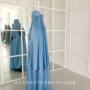 Sky Blue Afghan burqa, silk khimar cape, niqab, full long hijab image 3