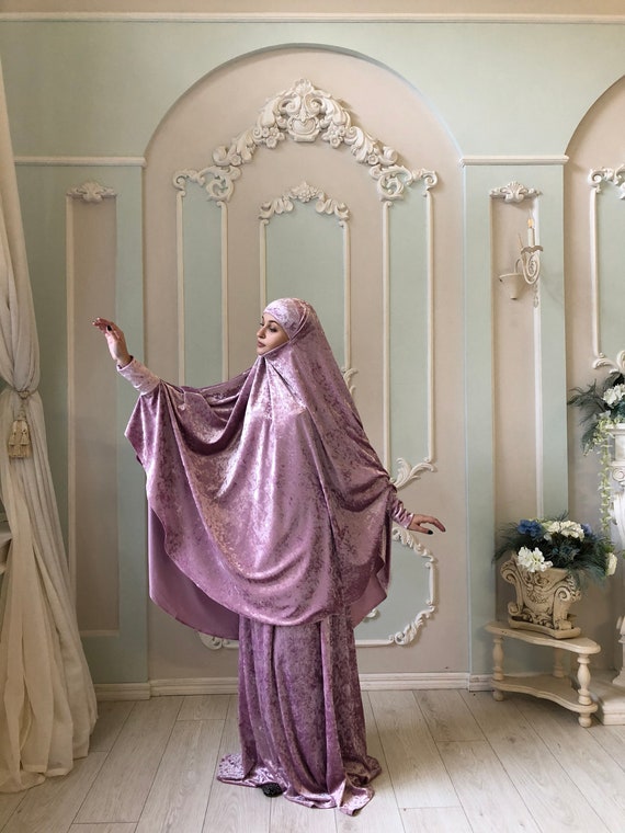 Pink Velvet Jilbab Suit With Skirt, Transformer Khimar, Niqab