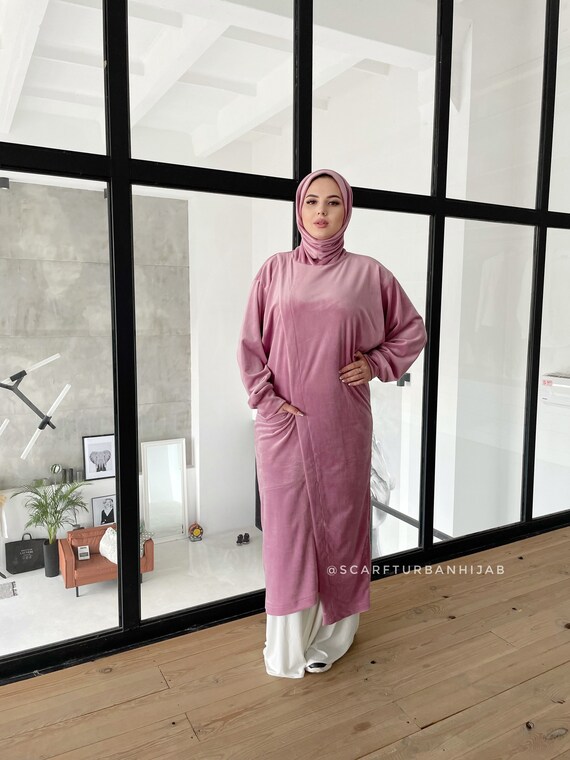 Pink Plush Velour Long Tunic With Skirt 