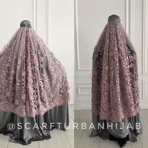 Lace embroidery gray Afghan burqa, silk khimar cape, niqab, full long hijab, chic islamic clothing