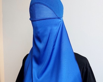 Royal Blue Silk Netted Niqab, Breathable Face Veil