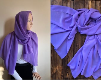 Lilac long scarf, elegant chiffon scarf, hijab, islamic gift, catholic veil