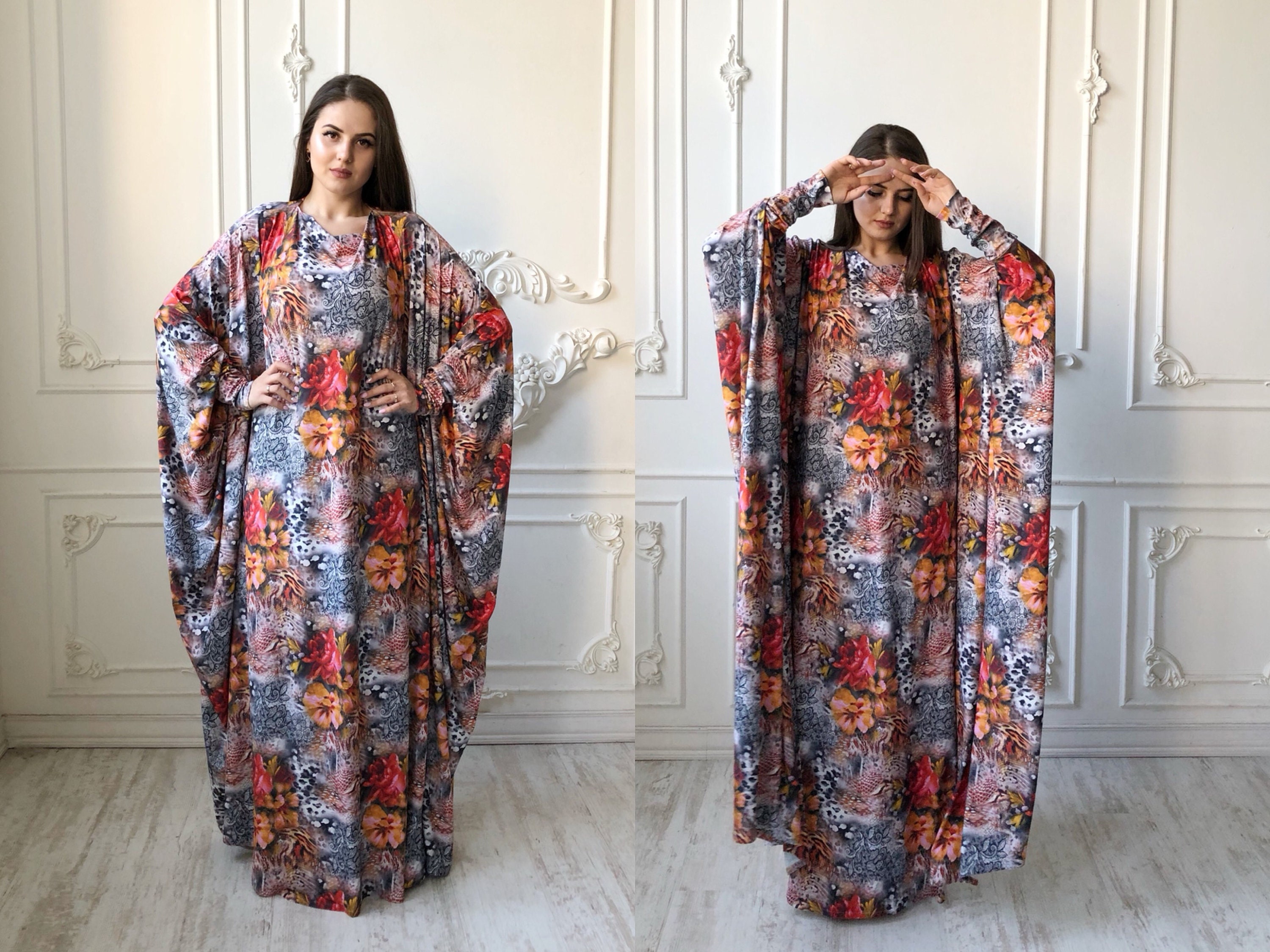 Floral Print Maxi Dress Long Sleeve Plus Size Dress Muslim Etsy Floral Print Maxi Dress Long Sleeve Plus Size Dress Muslim Etsy