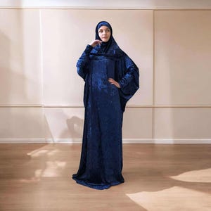 Bohemian navy blue velvet Maxi Dress Plus Size, muslim Prayer dress, Dubai abaya Caftan, Boho dress, islamic clothing, Modern hijab Burqa