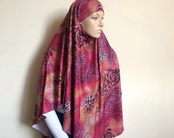 Pink floral print  khimar made by shiny jersey