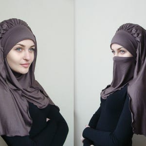 Transformer voluminous brown barbe hijab, niqab transformer, penny barbet, brunette nikab,traditional hijab,ready to wear hijab,modern hijab