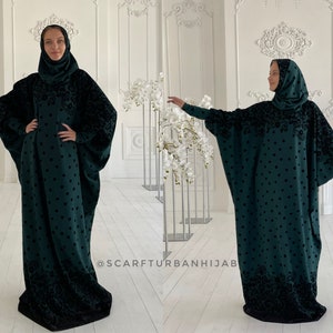 Emerald and black Prayer dress, Farasha Caftan, Khimar dress, elegant Muslim Plus Size dress,abaya Maxi Dress,Modern hijab, Burqa, Namaz
