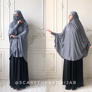 Transformer shiny gray Khimar, long jilbab hijab, nikab, islamic wear, ready to wear hijab, prayer scarf