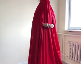 Red Afghan burqa, silk khimar cape, niqab, full long hijab