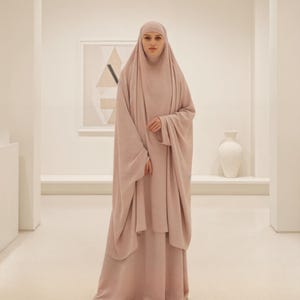 Costume jilbab kimono beige clair, khimar d'été, robe musulmane