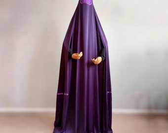 Eggplant color silk Afghan burqa cape, full niqab veil, Saudi abaya