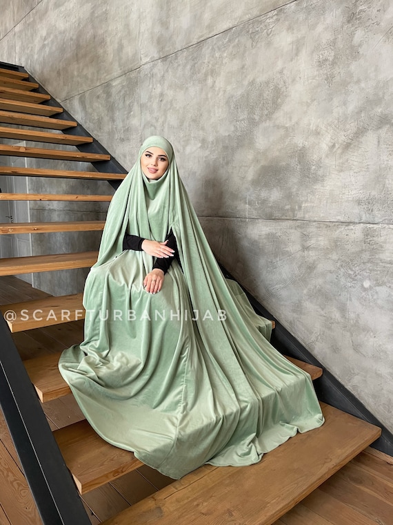 Warm Olive Afghan Burqa, Plush Velour Khimar Cape, Niqab, Full