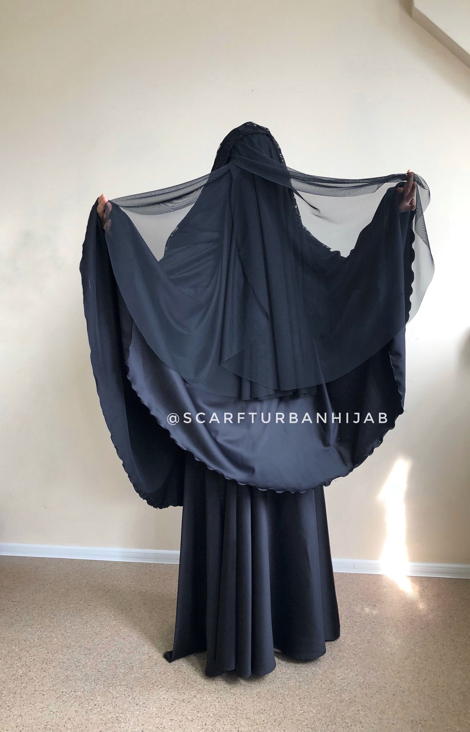 Elegant Muslim BlACK suit with 4 layers veil long khimar | Etsy