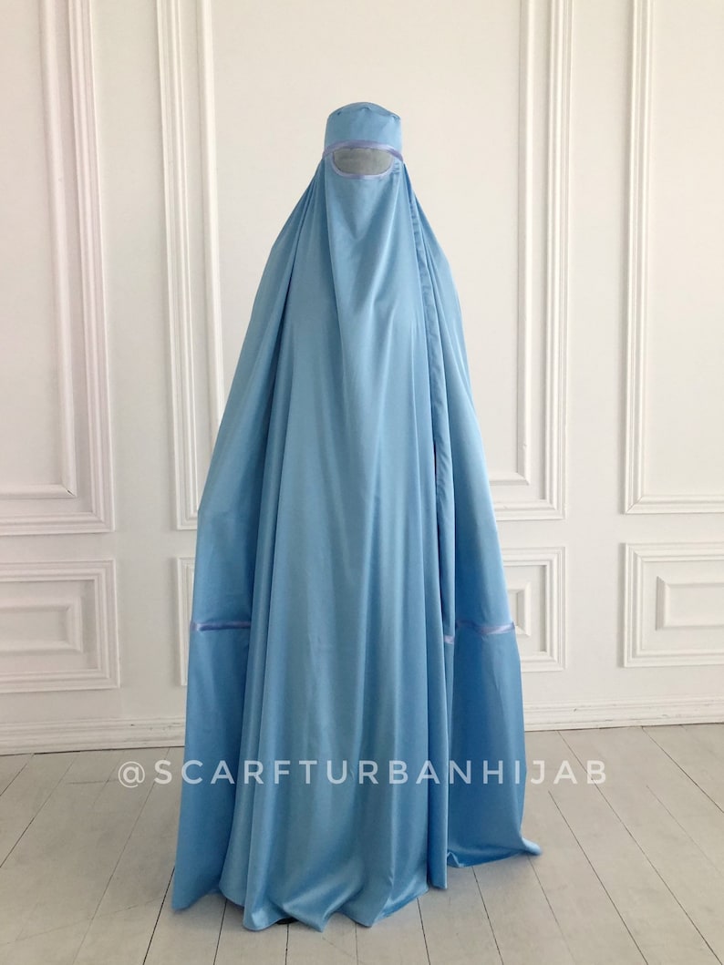 Sky Blue Afghan burqa, silk khimar cape, niqab, full long hijab image 6