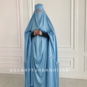 Sky Blue Afghan burqa, silk khimar cape, niqab, full long hijab image 8