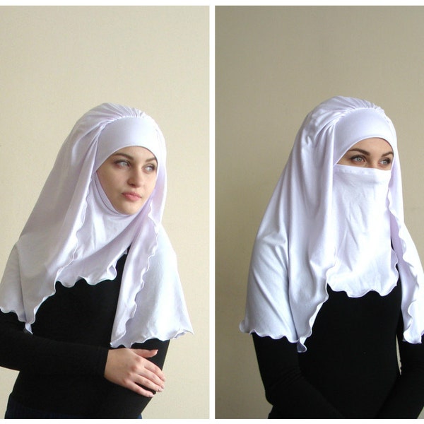 Transformer voluminous white barbe hijab, niqab transformer, white barbet, wedding nikab, traditional hijab, headdress Catholic nuns