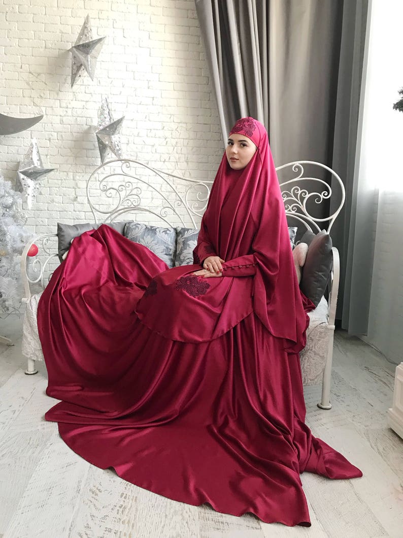  l gant costume musulman Bordeaux jilbab rouge  fonc  de 