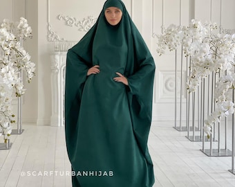 Khimar Jilbab in pelle scamosciata color smeraldo, abito da preghiera islamico