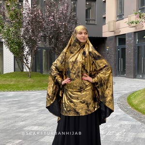 Exclusive black and golden print Khimar niqab transformer, Traditional Muslim clothing, Shariah-compliant clothing