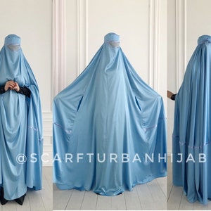 Sky Blue Afghan burqa, silk khimar cape, niqab, full long hijab image 1